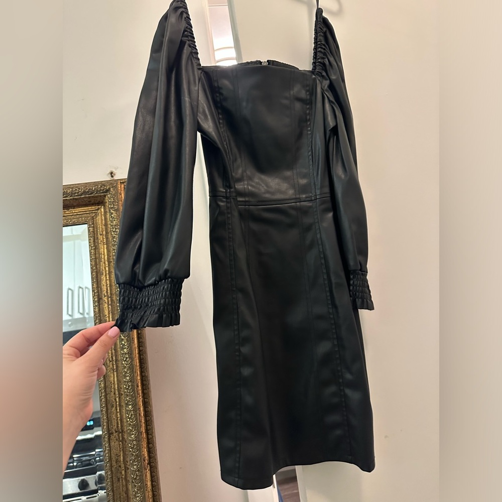 Black faux leather mini dress